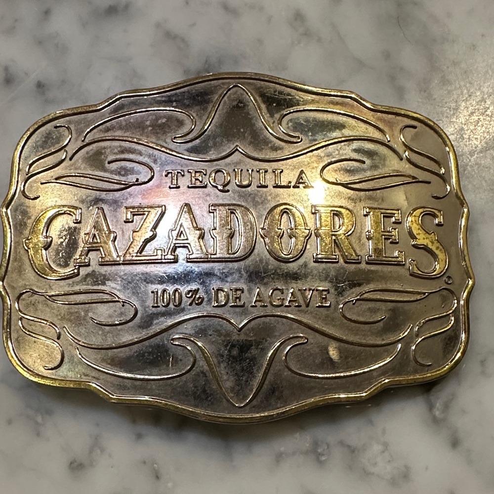 vintage style Cazadores Tequila Belt Buckle 2.75x 4.5” large heavy patina